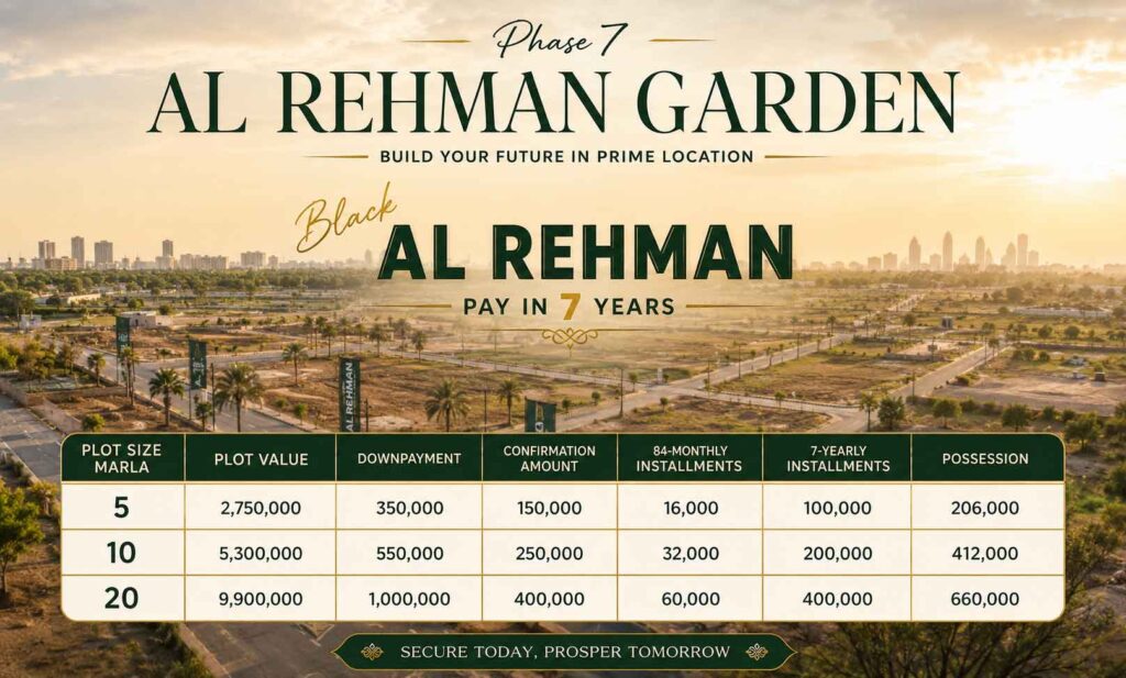 Al Rehman Block Payment Plan Al Rehman Garden Phase 7 Lahore
